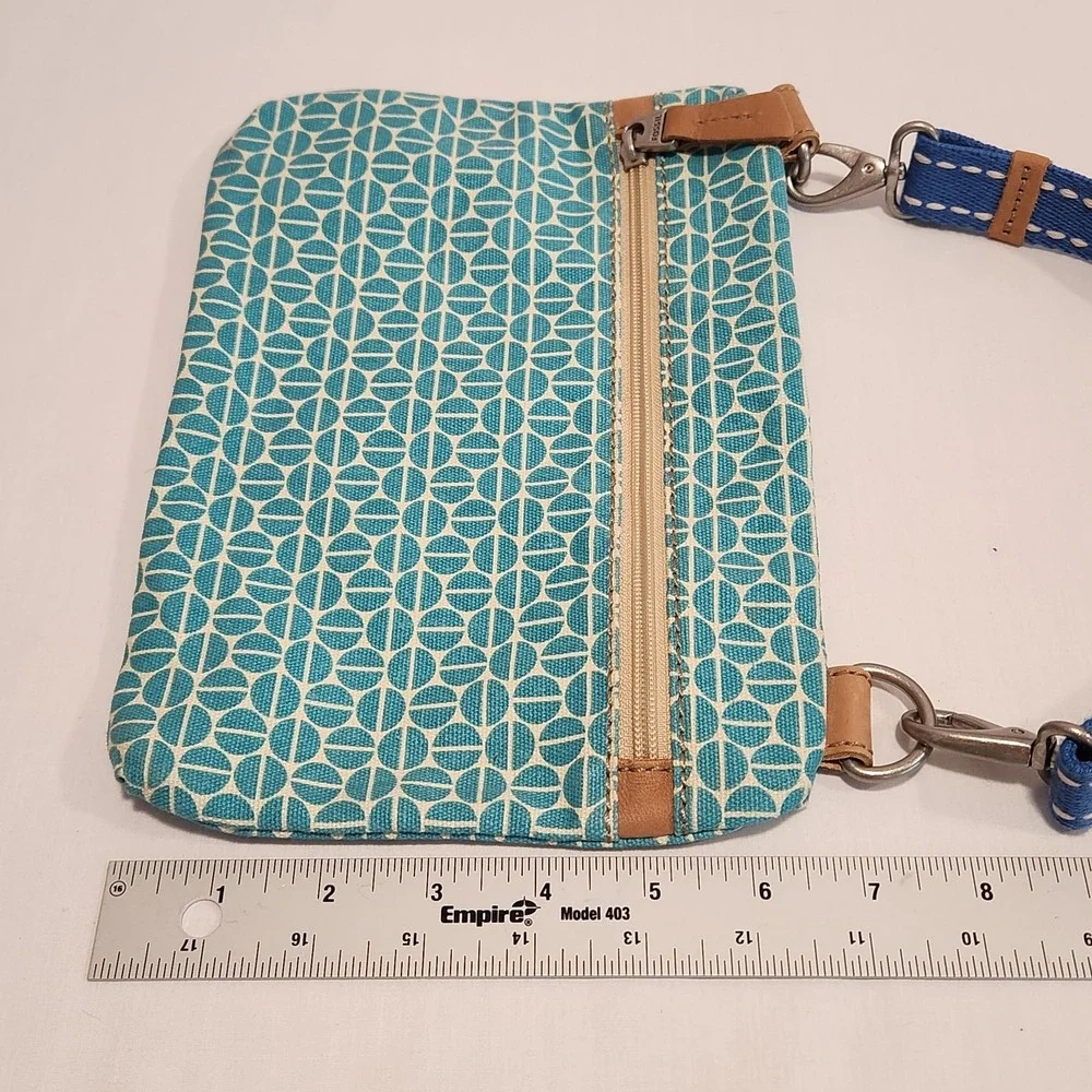 Fossil Canvas Side Zip Bag Turquoise‎ Geometric Pattern 10